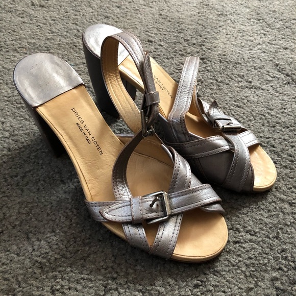 Dries Van Noten Metallic Block Heel Sandal 39.5 - Picture 3 of 14